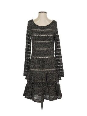Twinset Milano Black & Gold Metallic Tiered Ruffle Knit Dress Size S/6